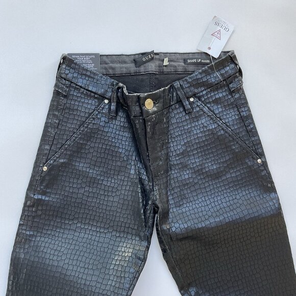 Guess Women’s Shape Up Seamless Skinny Jeans Reptile Black Waxed Finish Size 25 - Picture 5 of 14